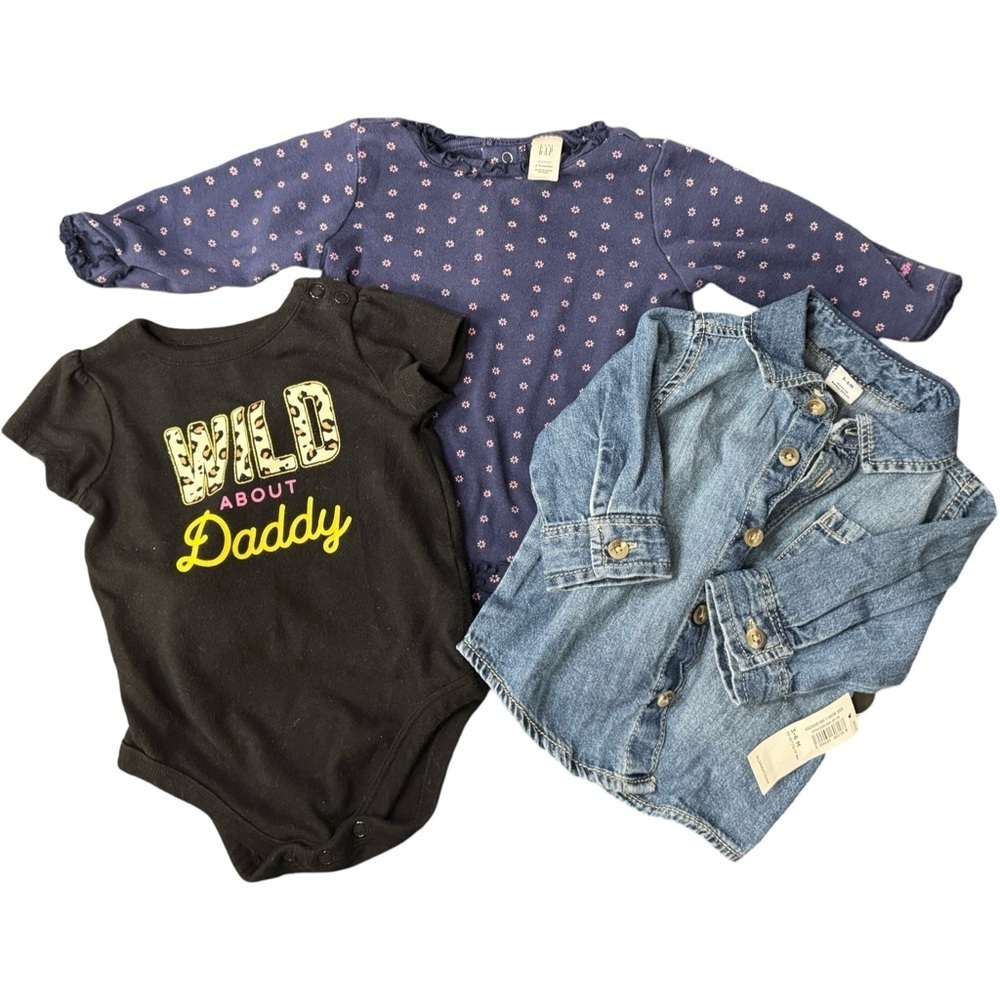 Baby Girl Clothing Lot 3-6 Months, one onsie, I dress, one jean shirt